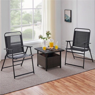 Yaheetech Black Outdoor Wicker Side Table with Patio Umbrella Hole