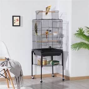 Yaheetech Black Play Top Metal Bird Cage w/ Detachable Rolling Stand