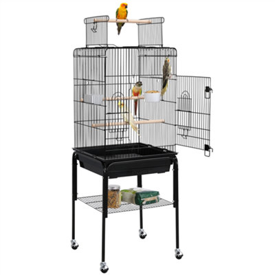 Yaheetech Black Play Top Metal Bird Cage w/ Detachable Rolling Stand