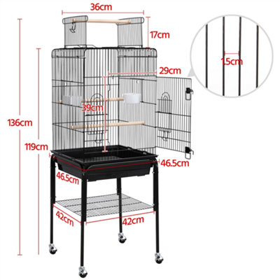 Yaheetech Black Play Top Metal Bird Cage w/ Detachable Rolling Stand - 3