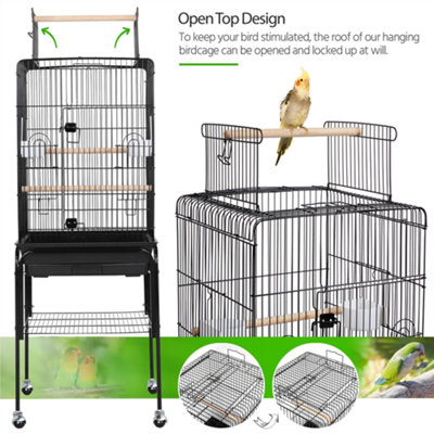 Yaheetech Black Play Top Metal Bird Cage w/ Detachable Rolling Stand - 6