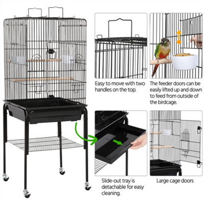Yaheetech Black Play Top Metal Bird Cage w/ Detachable Rolling Stand - 7