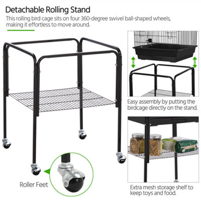 Yaheetech Black Play Top Metal Bird Cage w/ Detachable Rolling Stand - 8