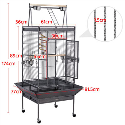 Yaheetech Black Play Top Metal Rolling Bird Cage w/ Industrial Wheels - 3