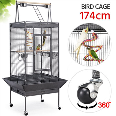 Yaheetech Black Play Top Metal Rolling Bird Cage w/ Industrial Wheels - 4