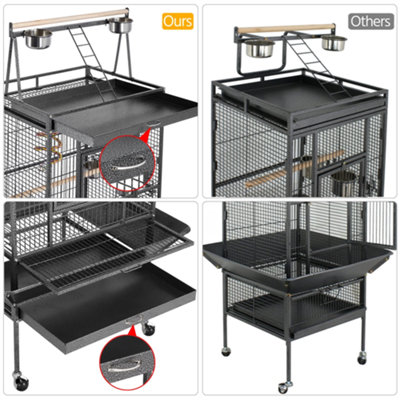 Yaheetech Black Play Top Metal Rolling Bird Cage w/ Industrial Wheels - 6