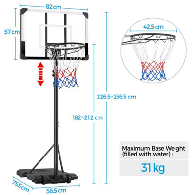 Basketbalring Outdoor Basketbalring Met Standaard 232-305 Cm In Hoogte Verstelbaar 483 Mm Basketbalstandaard Met Wielen Basketbalset Voor Kinderen En Volwassenen Standaard En Vulbare Basis Zwart P 010286813710