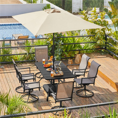 Yaheetech Black Rectangle Patio Outdoor Dining Bistro Table with Umbrella Hole