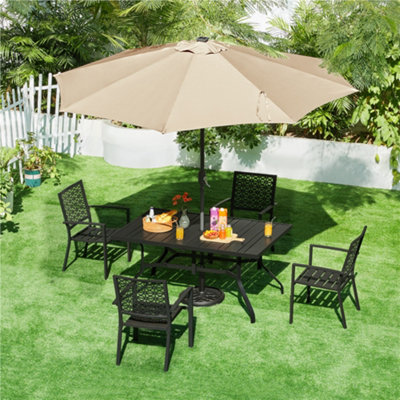 Yaheetech Black Rectangle Patio Outdoor Dining Bistro Table with Umbrella Hole
