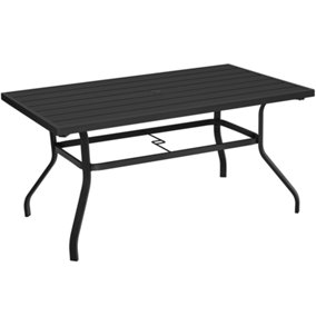 Yaheetech Black Rectangle Patio Outdoor Dining Bistro Table with Umbrella Hole
