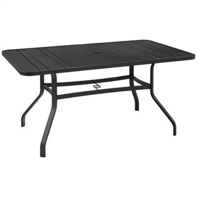 Yaheetech Black Rectangle Patio Outdoor Dining Bistro Table with Umbrella Hole