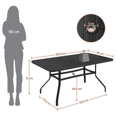 Yaheetech Black Rectangle Patio Outdoor Dining Bistro Table with Umbrella Hole - 3