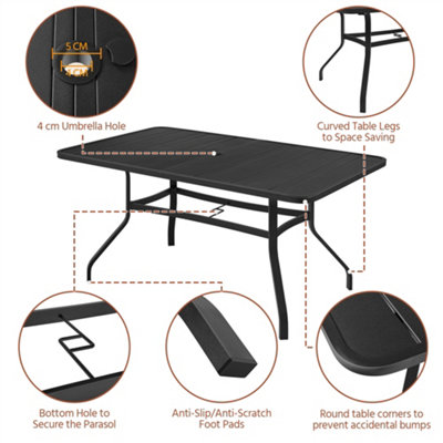 Yaheetech Black Rectangle Patio Outdoor Dining Bistro Table with Umbrella Hole - 4