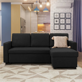 Yaheetech Black Reversible Sectional Sofa with Chaise for Limited Spaces