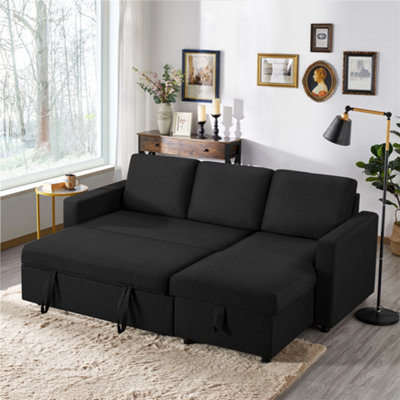 Yaheetech Black Reversible Sectional Sofa with Chaise for Limited Spaces