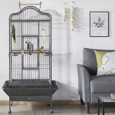 Yaheetech Black Rolling Black Bird Cage with Open Playtop Large