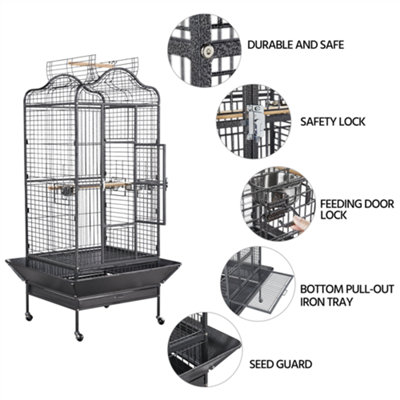 Yaheetech Black Rolling Black Bird Cage with Open Playtop Large - 5