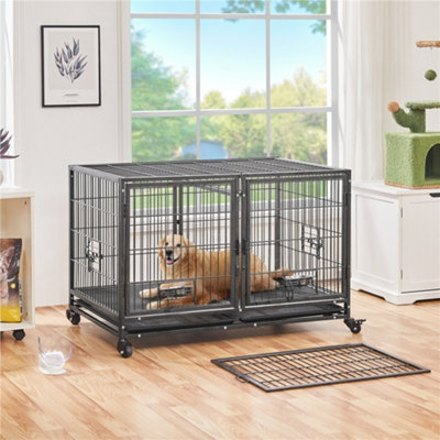 Yaheetech Black Rolling Dog Crate with Divider and 2 Pull-out Trays