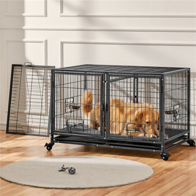 Yaheetech Black Rolling Dog Crate with Divider and 2 Pull-out Trays