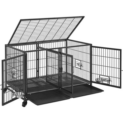 Yaheetech Black Rolling Dog Crate with Divider and 2 Pull-out Trays - 3