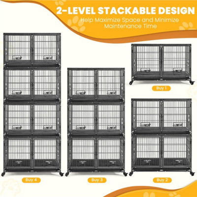 Yaheetech Black Rolling Dog Crate with Divider and 2 Pull-out Trays - 5