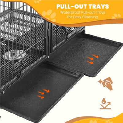 Yaheetech Black Rolling Dog Crate with Divider and 2 Pull-out Trays - 6