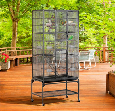 Yaheetech Black Rolling Metal Bird Cage with Detachable Stand Large