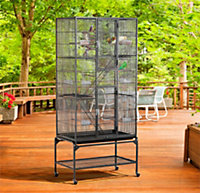 Yaheetech Black Rolling Metal Bird Cage with Detachable Stand Large