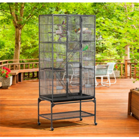 Yaheetech Black Rolling Metal Bird Cage with Detachable Stand Large