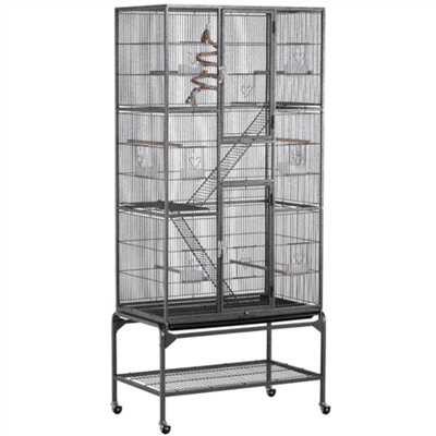 Yaheetech Black Rolling Metal Bird Cage with Detachable Stand Large