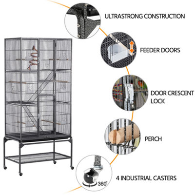 Yaheetech Black Rolling Metal Bird Cage with Detachable Stand Large - 5
