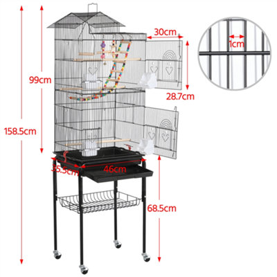 Yaheetech Black Rolling Metal Bird Cage with Detachable Stand - 3