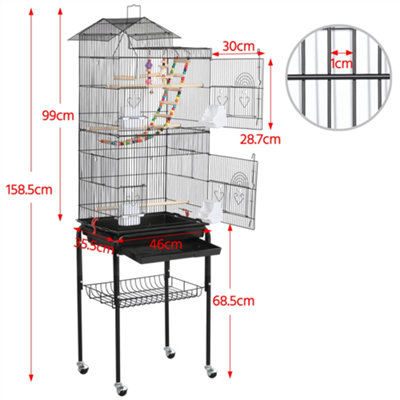 Yaheetech Black Rolling Metal Bird Cage with Detachable Stand