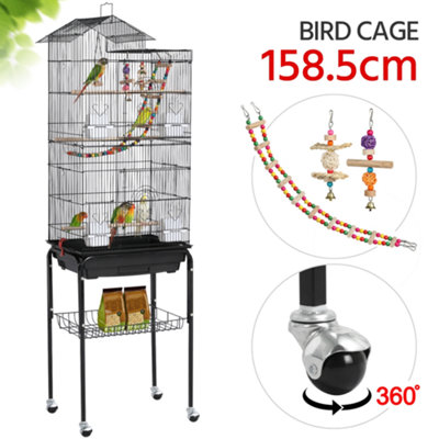 Yaheetech Black Rolling Metal Bird Cage with Detachable Stand - 4
