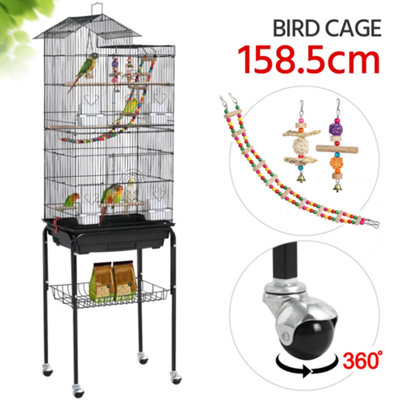 Yaheetech Black Rolling Metal Bird Cage with Detachable Stand