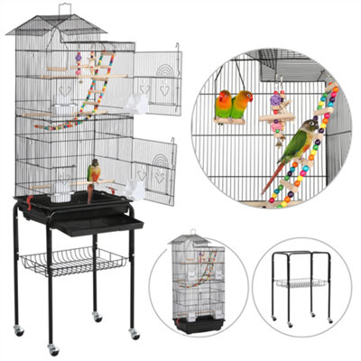 Yaheetech Black Rolling Metal Bird Cage with Detachable Stand - 5