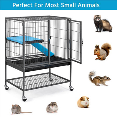 Yaheetech Black Rolling Small Animal Cage with Removable Ramp and Platform