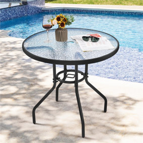 Yaheetech Black Round Outdoor Coffee Table with Umbrella Hole