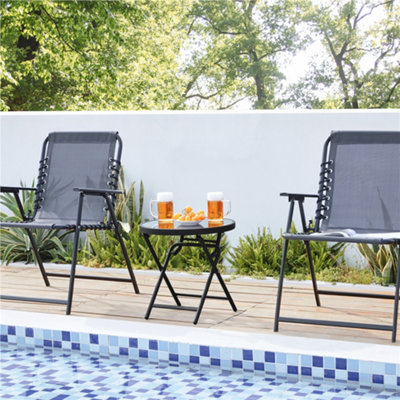Yaheetech Black Round Outdoor Folding Side Table with Tempered Glass Top