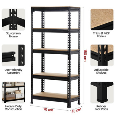 Yaheetech Black Set of 2 5-Tier Adjustable Metal Utility Shelves for Warehouse, Garage, Kitchen, Basement