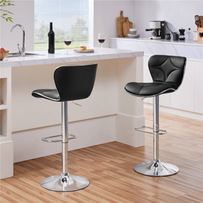 Yaheetech Black Set of 2 Faux Leather Bar Stools with Footrest