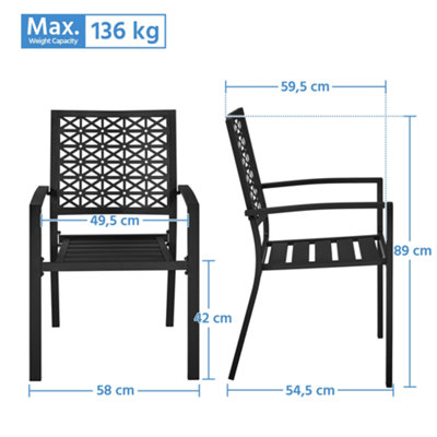 Yaheetech Black Set of 2 Outdoor Dining Chairs with Armrests - 3