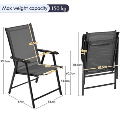 Yaheetech Black Set of 2 Outdoor Texteline Folding Dining Chairs with Backrest/ Armrests