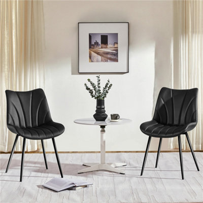 Yaheetech Black Set of 2 Upholstered Faux Leather Dining Chairs with ...
