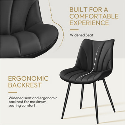 Yaheetech Black Set of 2 Upholstered Faux Leather Dining Chairs with ...