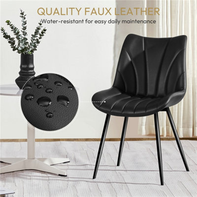 Yaheetech Black Set of 2 Upholstered Faux Leather Dining Chairs with ...