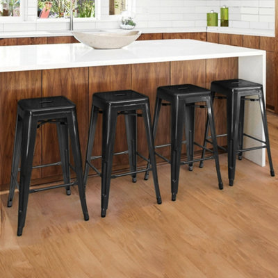 Yaheetech Black Set of 4 Stackable Vintage Metal Bar Stools with X ...