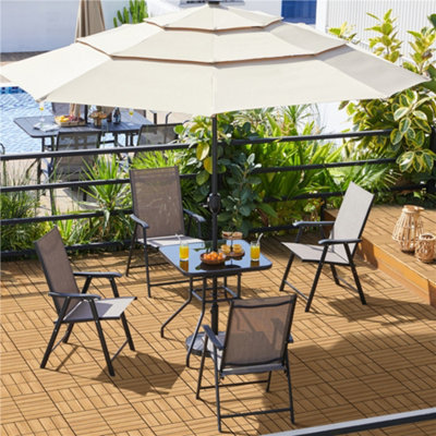 Yaheetech Black Square Patio Bistro Table with Umbrella Hole and Metal Frame