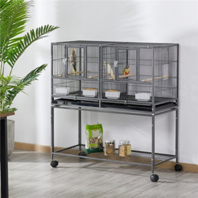 Yaheetech Black Stackable Wide Bird Cage Divided Breeder Cage with Rolling Stand