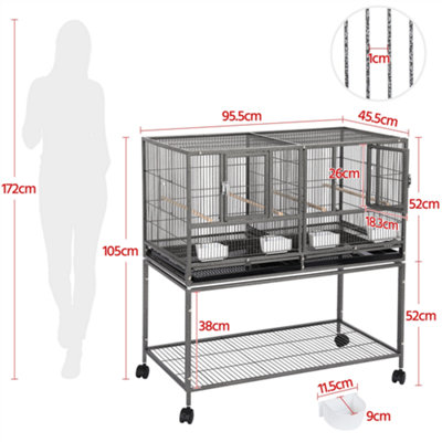 Yaheetech Black Stackable Wide Bird Cage Divided Breeder Cage with Rolling Stand - 3